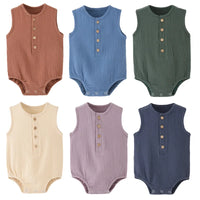 Summer Baby Boy Girl Rompers Muslin Cotton Sleeveless Infant Romper Toddler Jumpsuit Solid Color Newborn Baby Clothing Pajamas